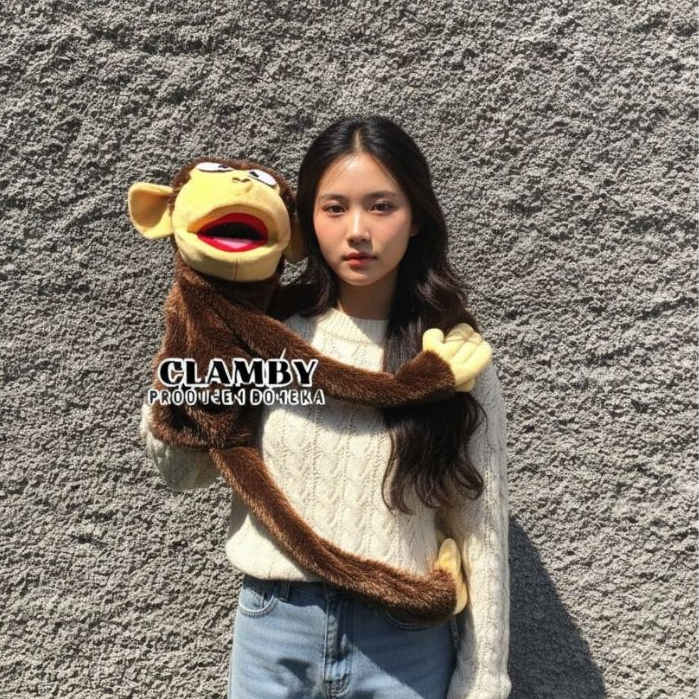 Boneka Dongen Muppet Mata Print karakter Hewan Sapi,Bebek,Rusa,Monyet|Boneka JUMBO|Handpuppet Ventri
