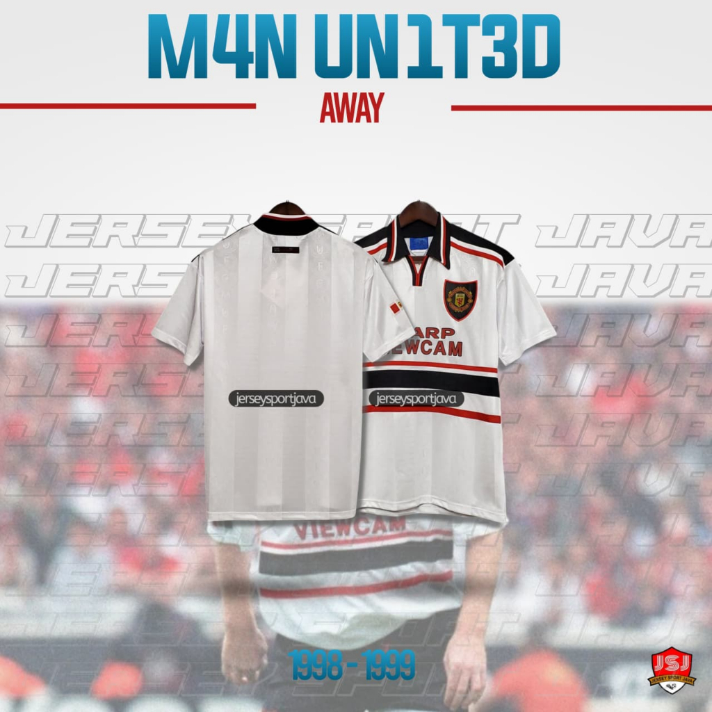 ( BISA COD ) RETRO JERSEY BAJU BOLA PRIA RETRO MU AWAY 98/99 TREBLE SHARP VIEWCAM PUTIH GRADE AAA+ -