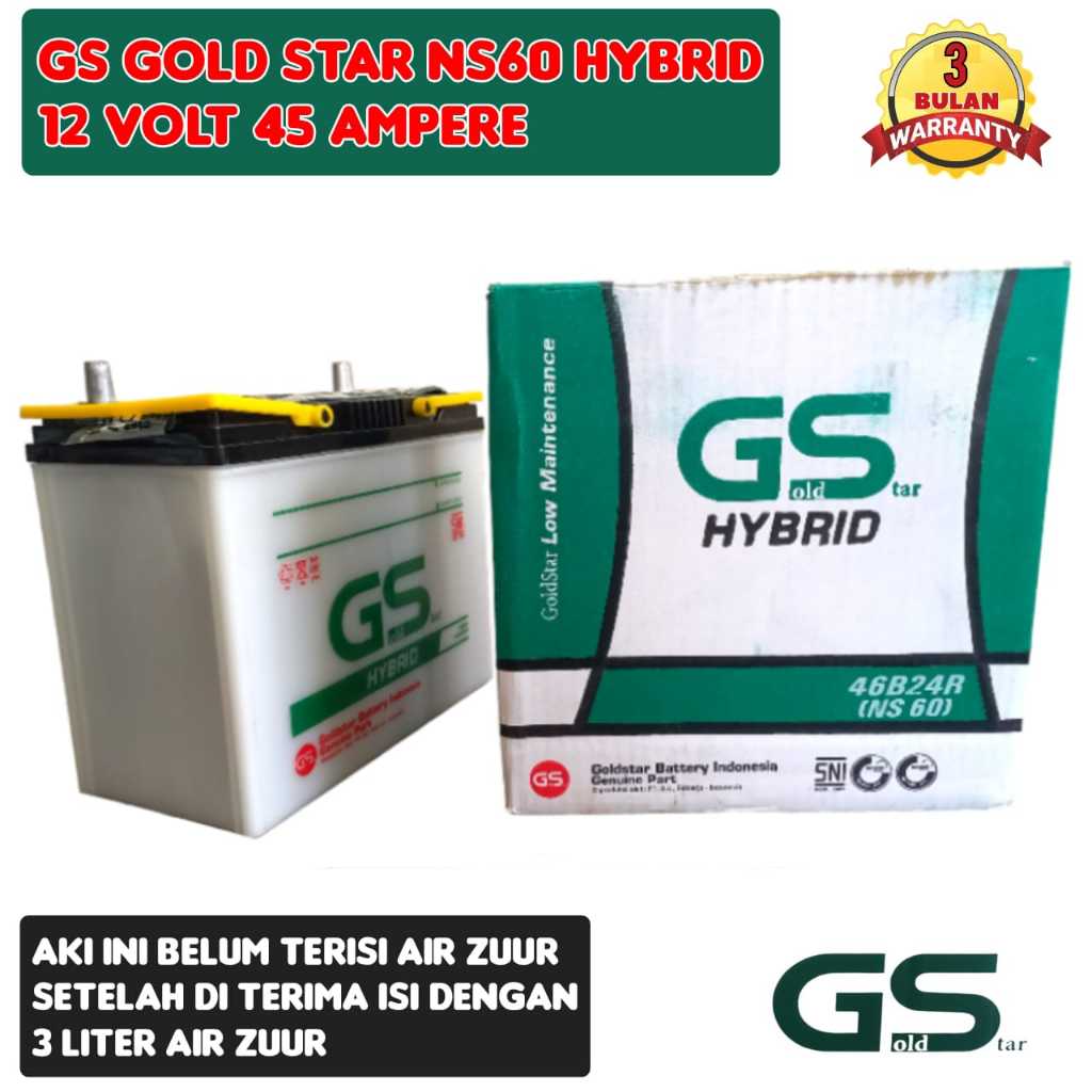 Aki Mobil Avanza/Terios/Rush/Taruna/Xenia/Katana/Escudo/APV GS GoldStar NS60 Hybriid 45 Ampere garan
