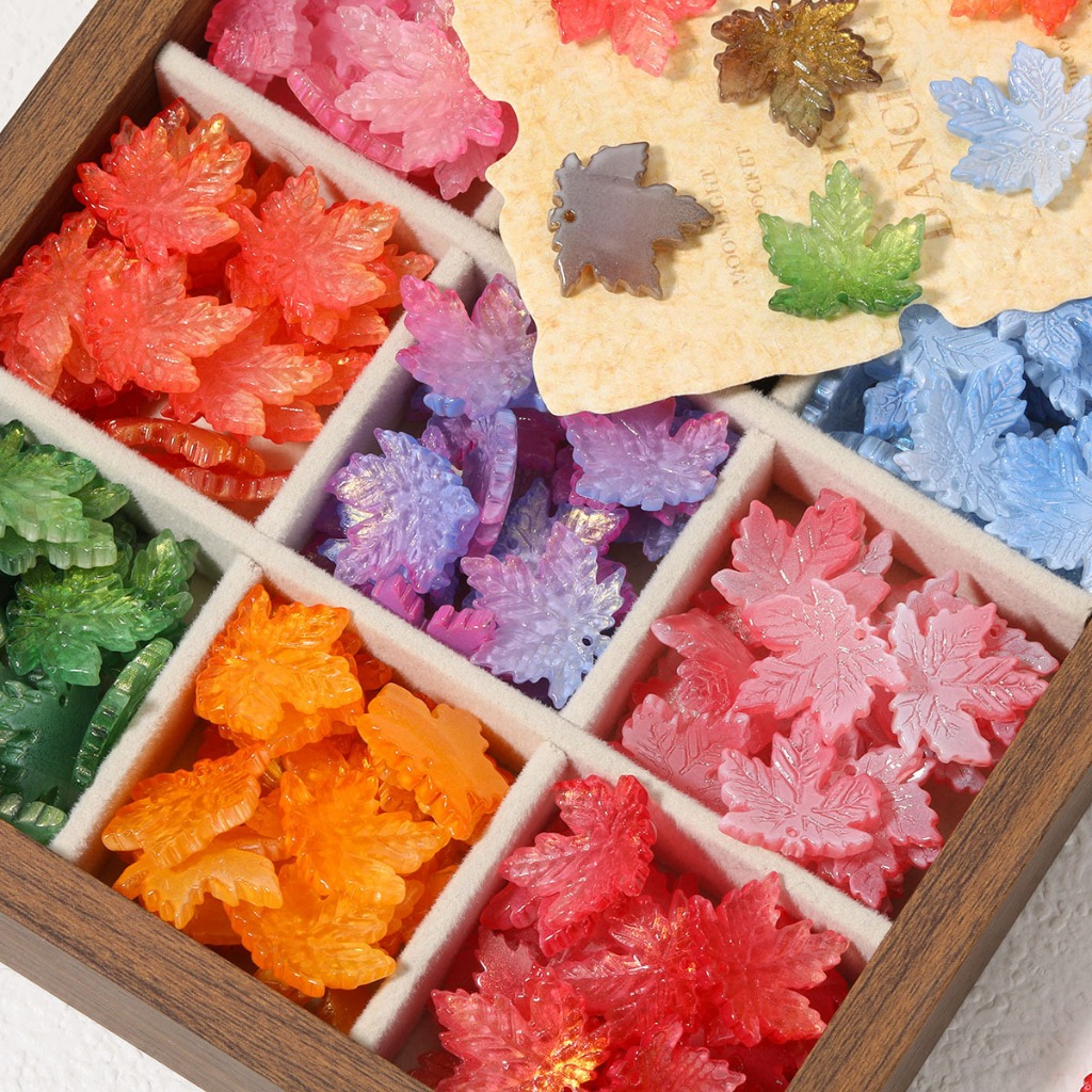 Daun Maple Mengkilap Gradien Emas Daun Kaca Diy Gelang Kalung Aksesoris Bahan Manik-Manik