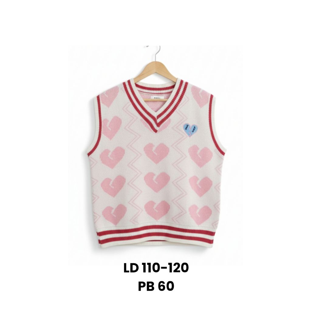 Vest Rompi motif Love Pink Rajut Knit Bkk