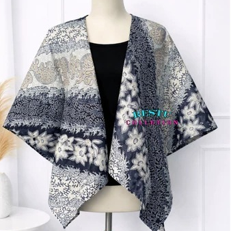 outer batik wanita modern lengan 3/4  premium auter cardigan cewe motif asoka abu