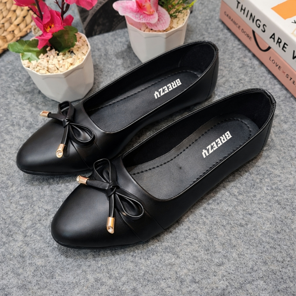 Sepatu Flatshoes Wanita Hitam Pita Size 37-40