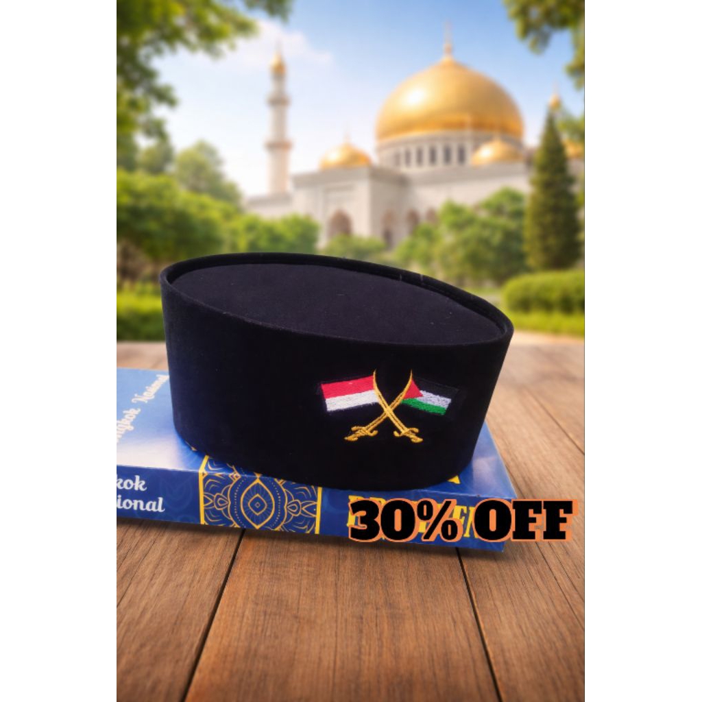 peci songkok hitam logo palestina