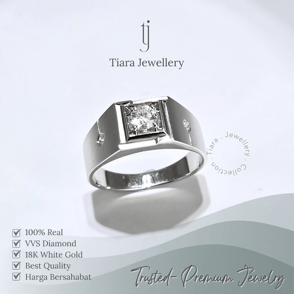 Tiara Jewellery - Simple Basic Men's VVS Diamond Ring 18K White Gold Limited Design [MF80] / Cincin 