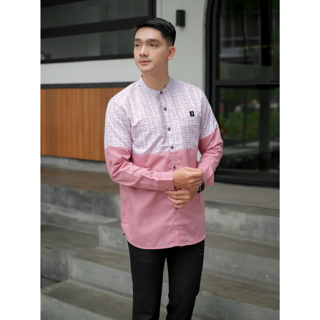 Baju Koko Alanza Pria Khalif Lengan Panjang Warna Pink
