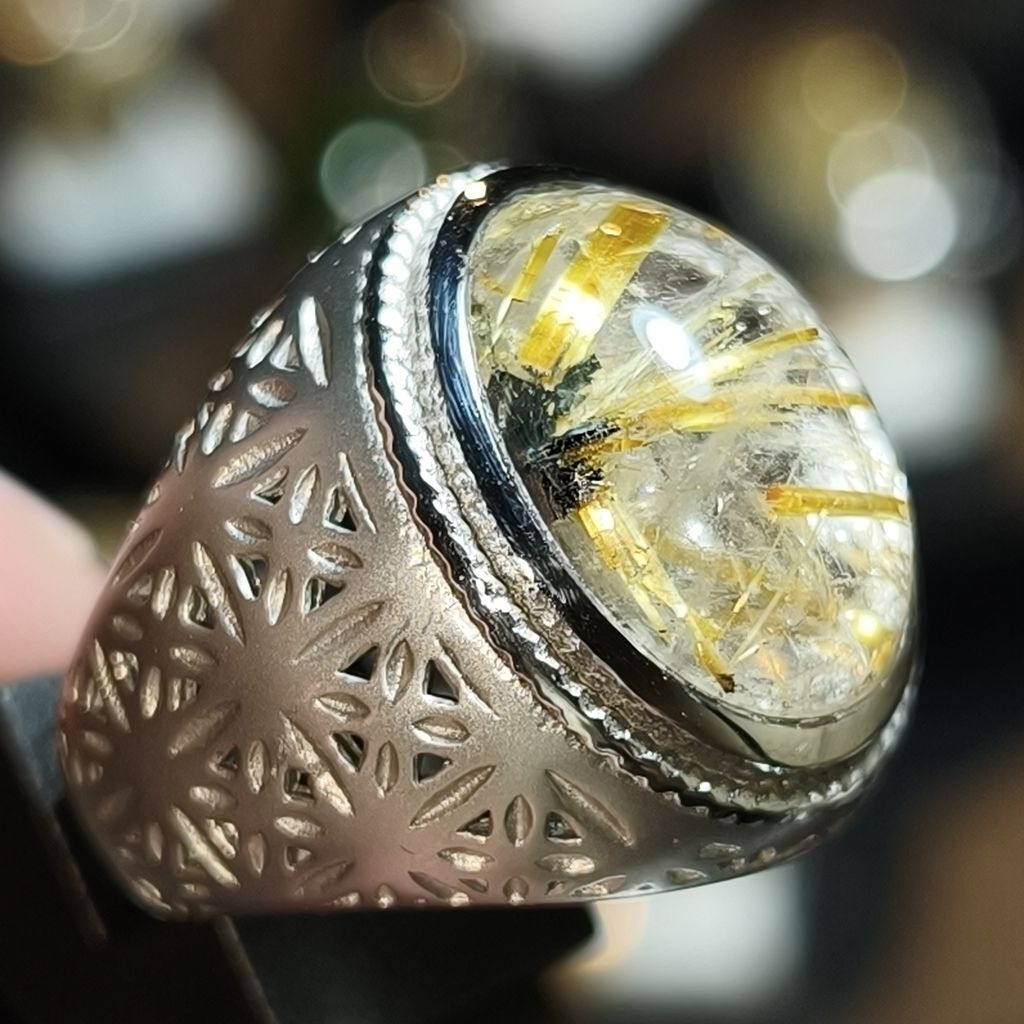 BATU KECUBUNG SERAT EMAS BADAR BESI PYRITE ring size 8