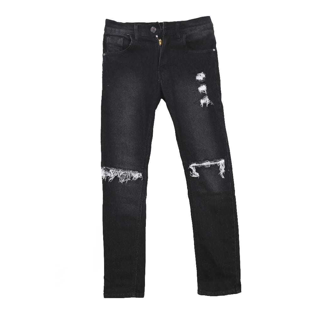 Celana Jeans Pria Sobek Lutut Black Jazz Ripped Premium Distro  celana jeans pria ripped biker's Bla