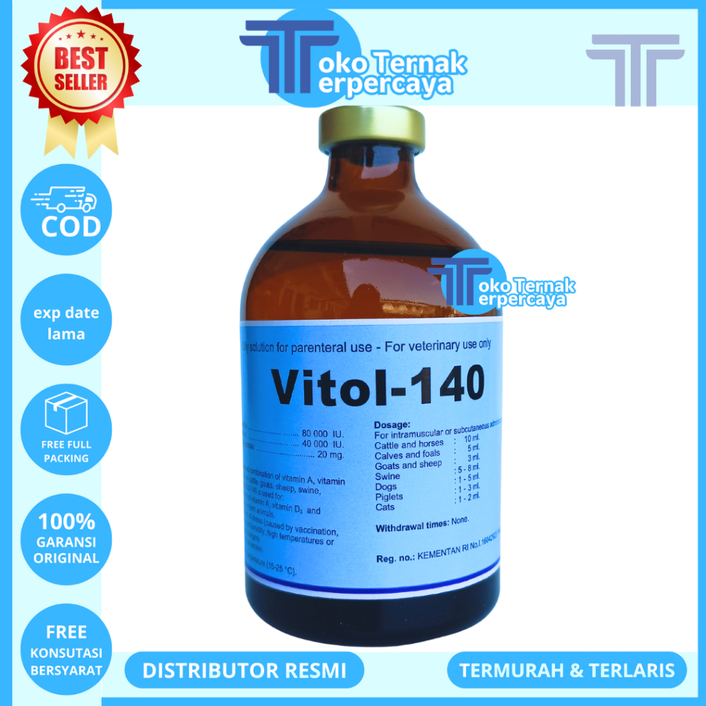 VITOL 140 100ML ORI - Vitamin ADE Hewan Perbaiki Kondisi & Produktivitas Ternak Sapi Kambing Babi