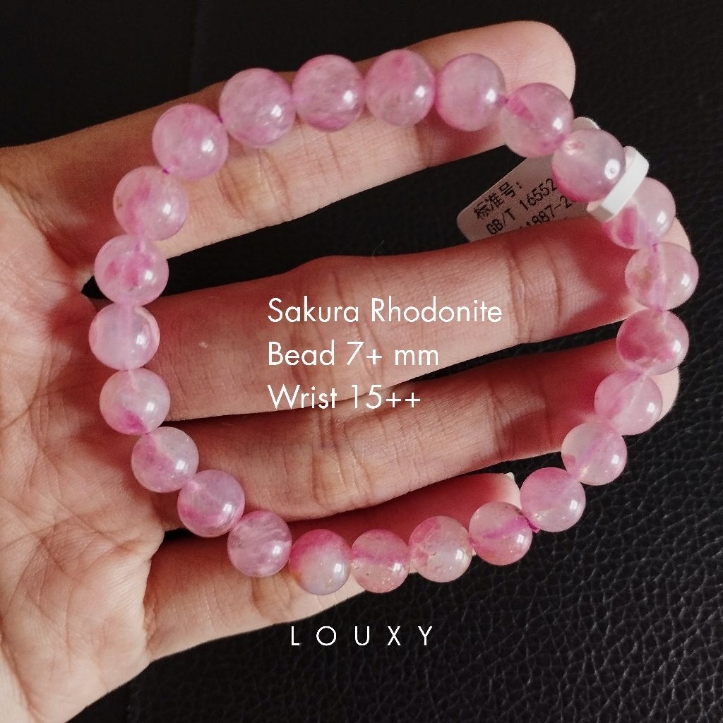Gelang Crystal Sakura Rain Rhodonite 7+mm 3A Gelang Rhodonite Natural 3A Rhodonite Alami