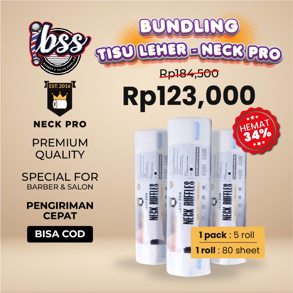 NECK PRO TISU LEHER BARBERSHOP PREMIUM  3 SLOP / TISU LEHER HITAM / TISU LEHER PUTIH / PAKET TISU LE