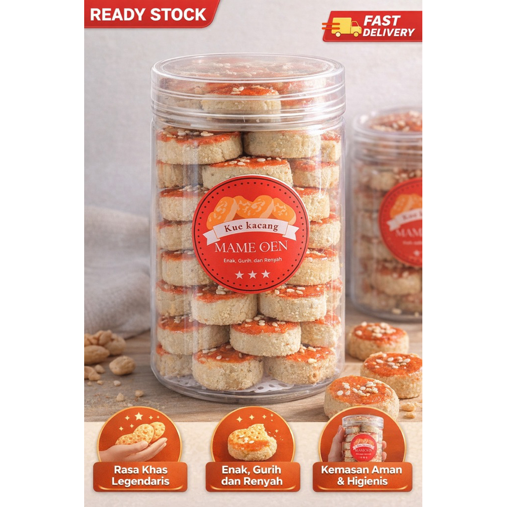 Kue Kacang Mame Oen Fresh Homemade – Kue Kering Lebaran Renyah – Toples Tabung 500ml 1000ml