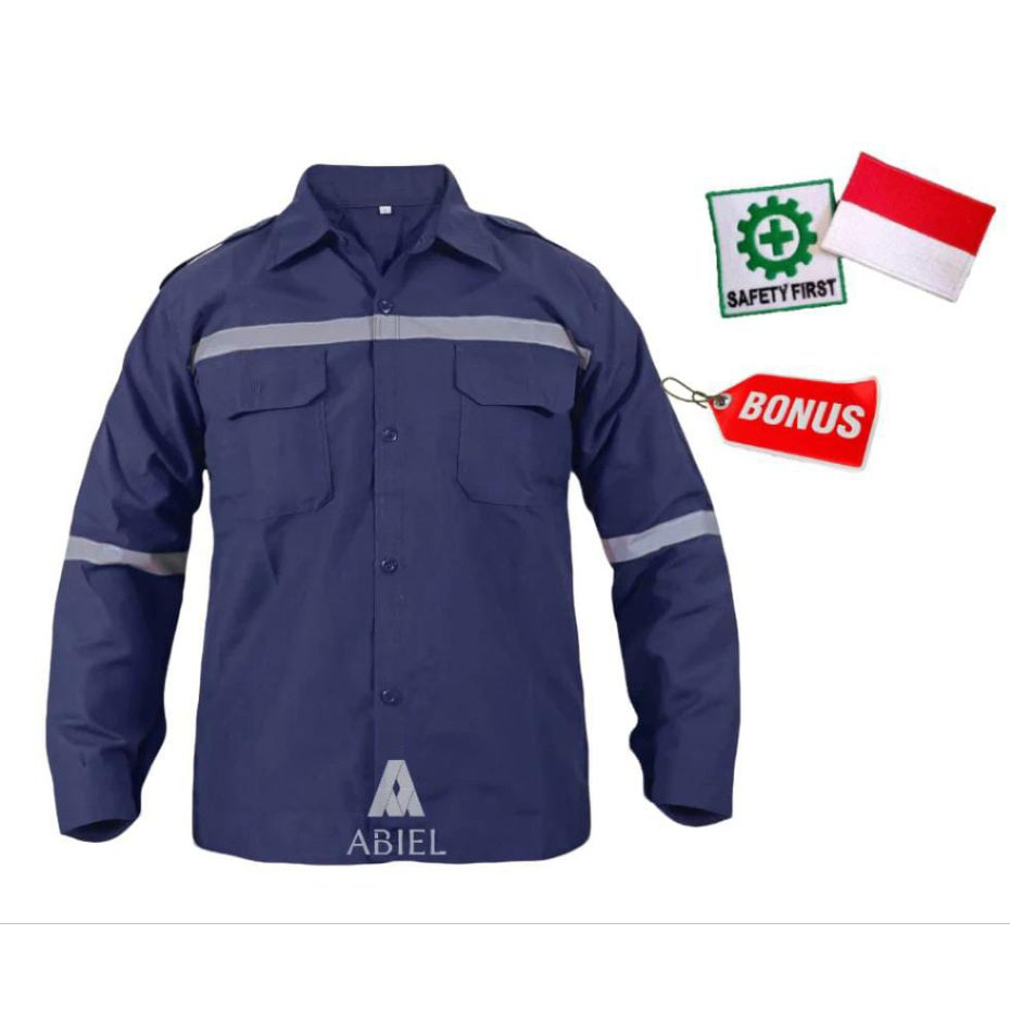 Baju Safety Kemeja Werpak Dilengkapi Reflektif Scoutlight Seragam Kerja Teknisi Proyek Tambang K3