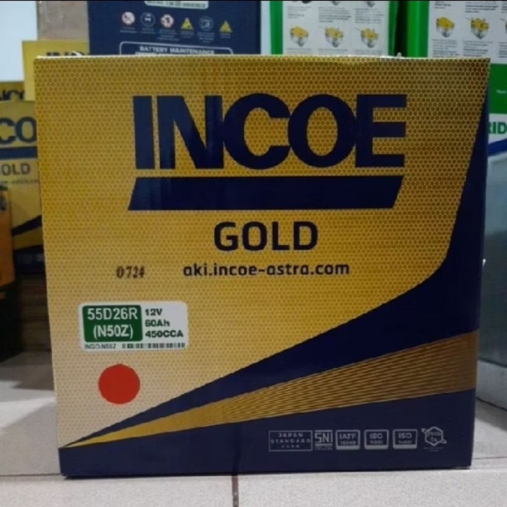 Aki Mobil Incoe Gold N50Z 55D26R 60Ah Accu Basah Siap Pakai