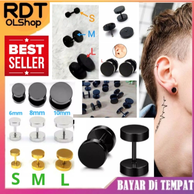 1 pcs Anting Tindik Barbel Roda Hitam silver emas violet diameter 10mm 8mm 6mm