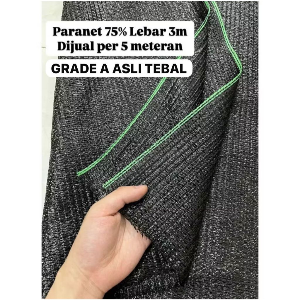 Paranet 75% Lebar 3 meter (DIJUAL 5 METERAN ) untuk Peneduh / Jaring Hitam Penahan Panas Sinar Matah