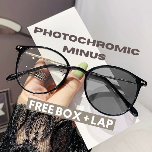 Kacamata Minus Photochromic Anti Radiasi Pria Wanita Kacamata Kotak Setengah Bingkai Logam Bisnis Bi