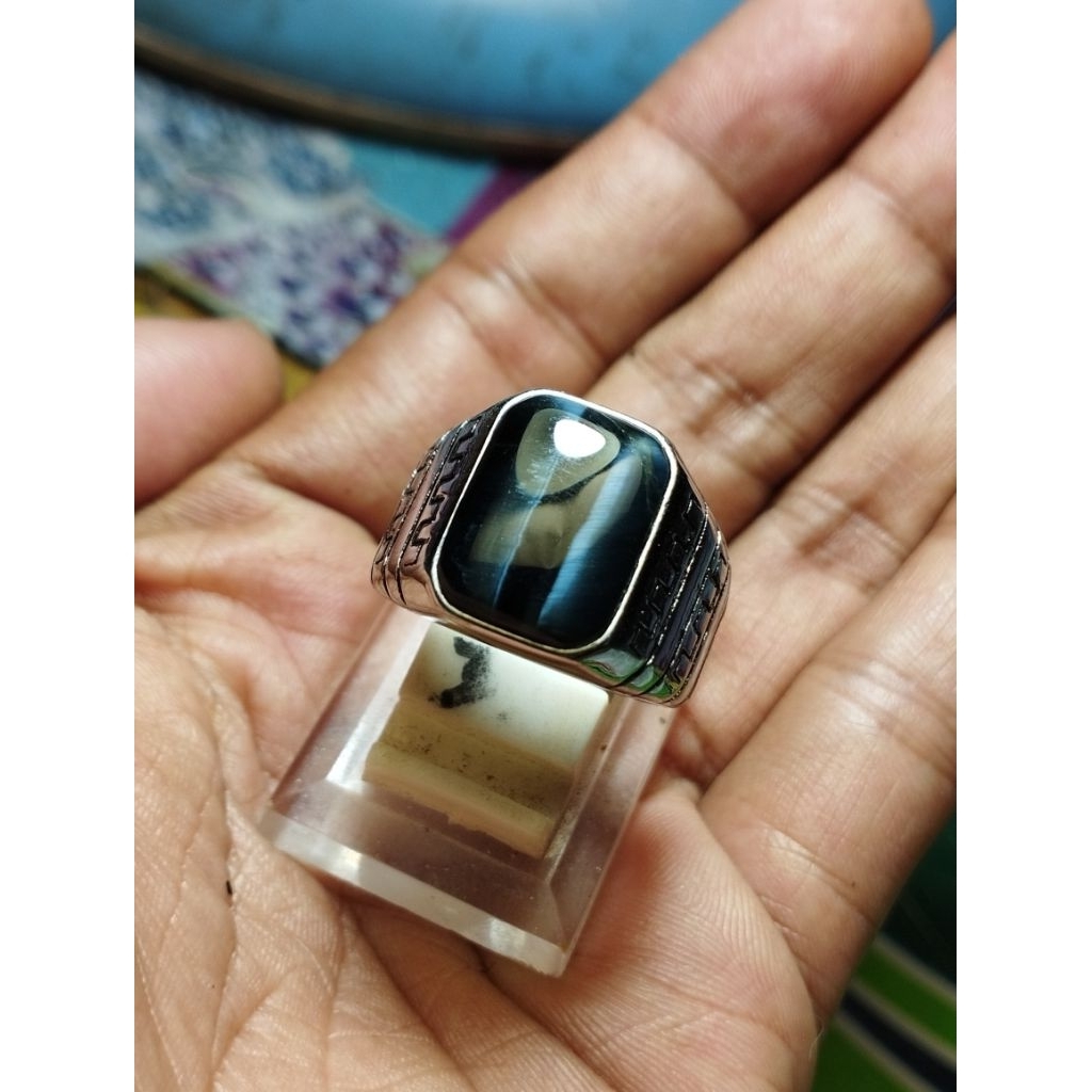 Cincin batu akik hawk eye/mata elang ful star natural