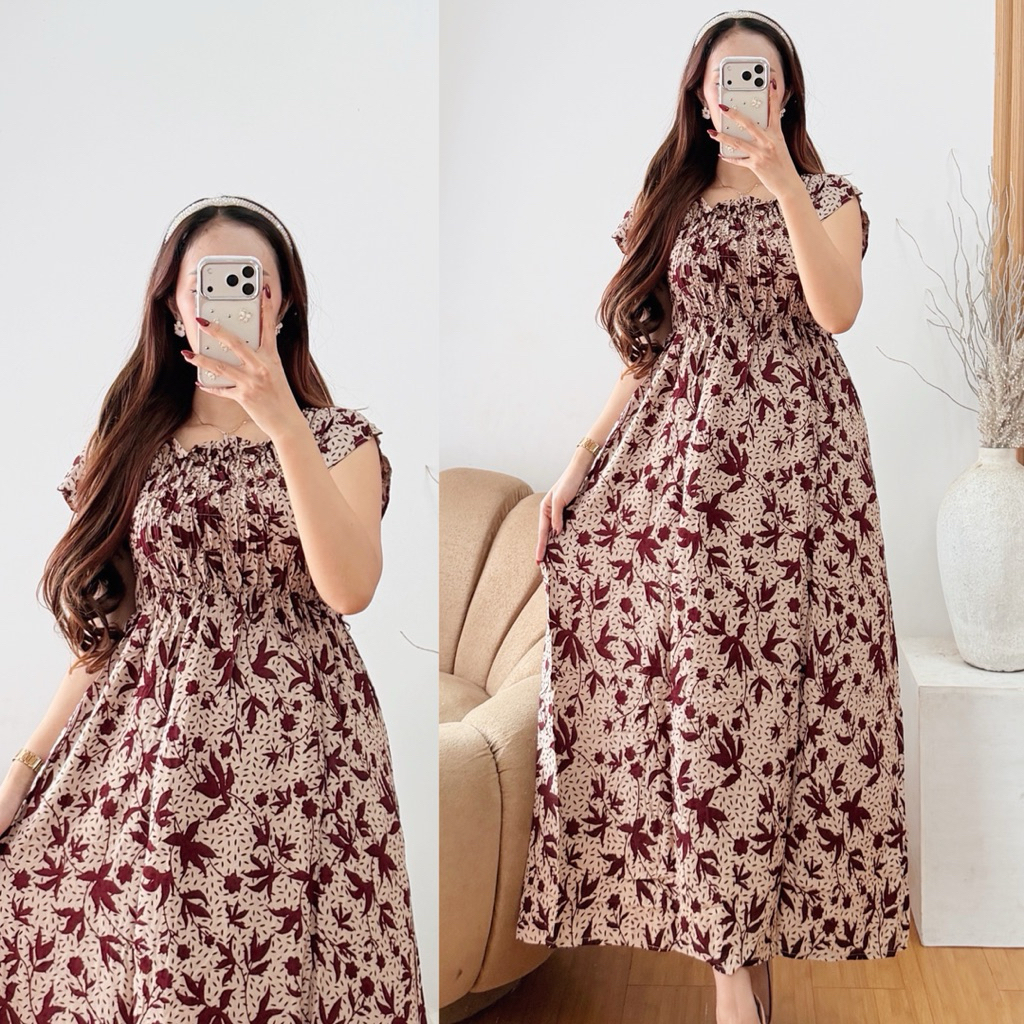 dress bali serut andini _ dress sabrina longdress serut dada