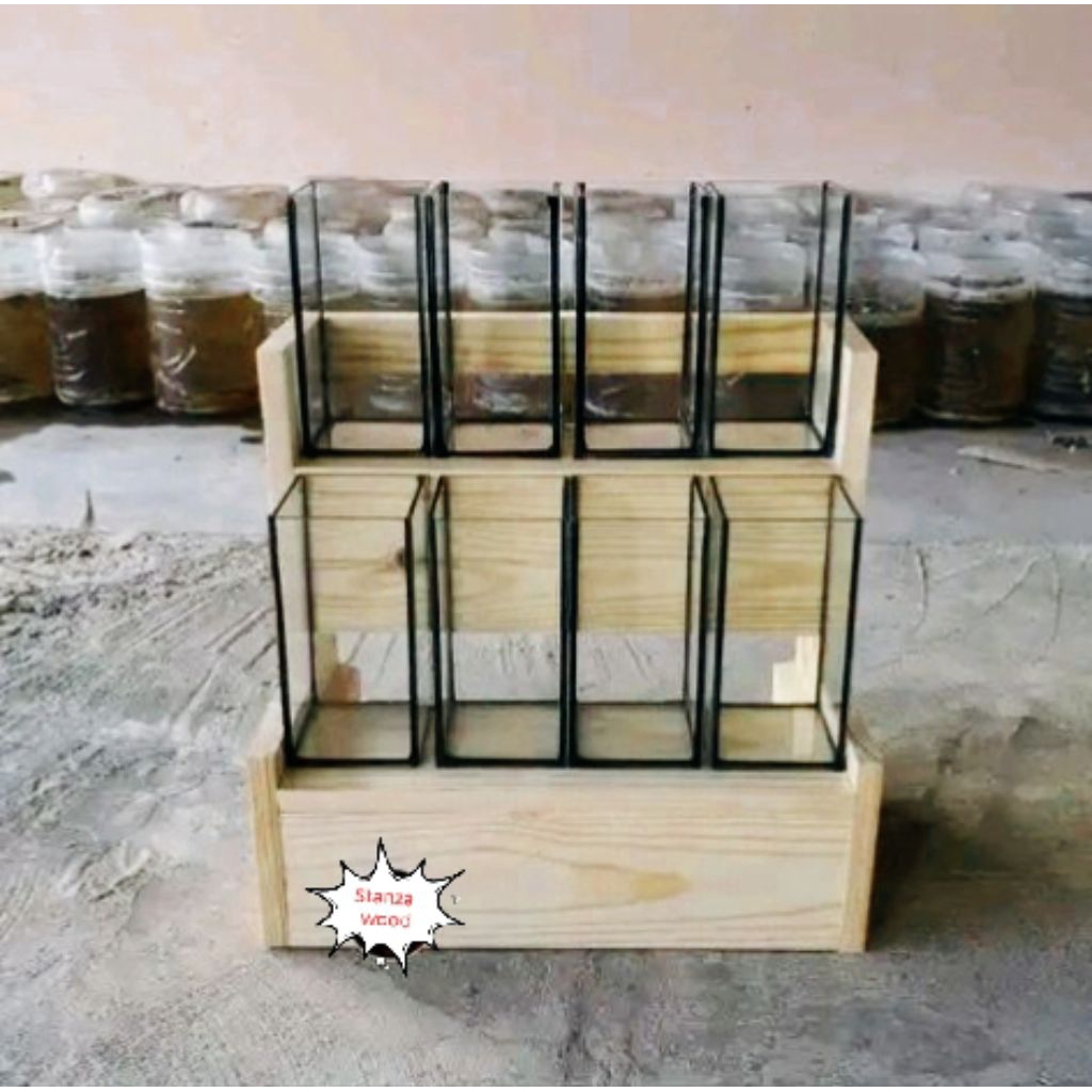 Rak kayu ikan cupang hias bongkar pasang ukuran 2 liter