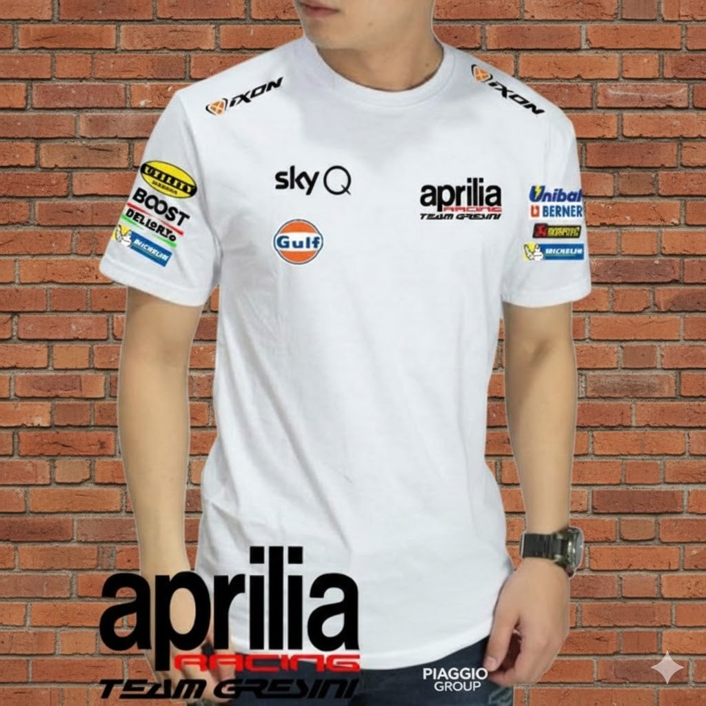 T-Shirt Aprilia Racing Team Gresini MotoGP - Edisi Eksklusif Full Sponsor /  Kaos Aprilia Racing Tea