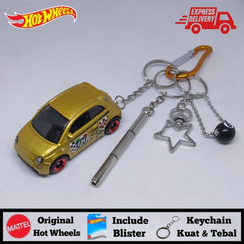 Gantungan Kunci/Keychain Hot Wheels Fiat 500E Gold Include Card/Blister - KEYCHAIN
