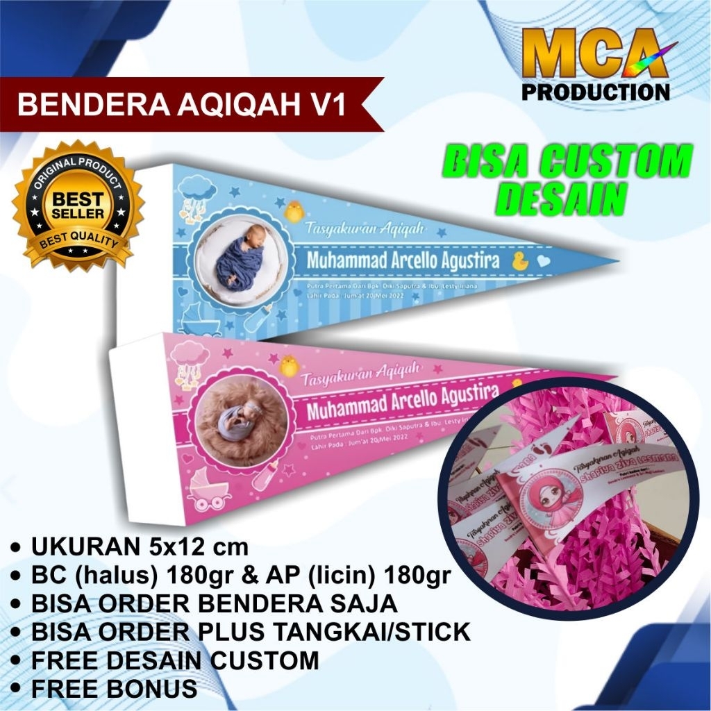 [BISA CUSTOM DESAIN] Bendera Tasyakuran Aqiqah Kembang Telor Murah
