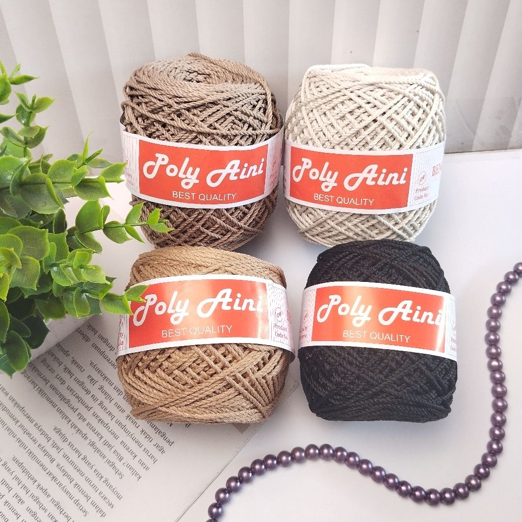Benang Rajut Poly Aini Seri Hitam / Benang Poly Kilap