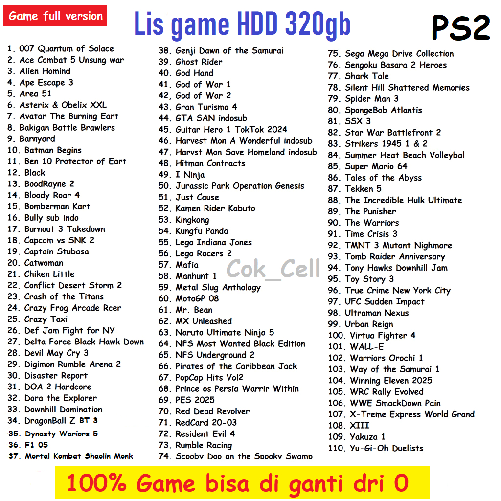 Hardisk luar ps2 full gem 320gb