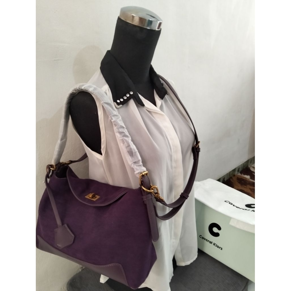 Tas Hobo Suede+ kulit ungu tua Import (gratis box+ ganci)