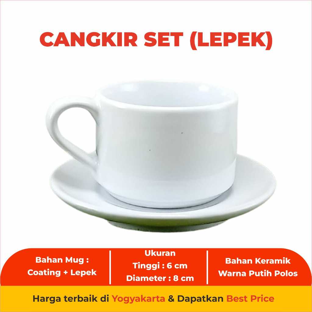 Mug Cangkir + Lepek Keramik | Set Gelas + Tatakan Estetik