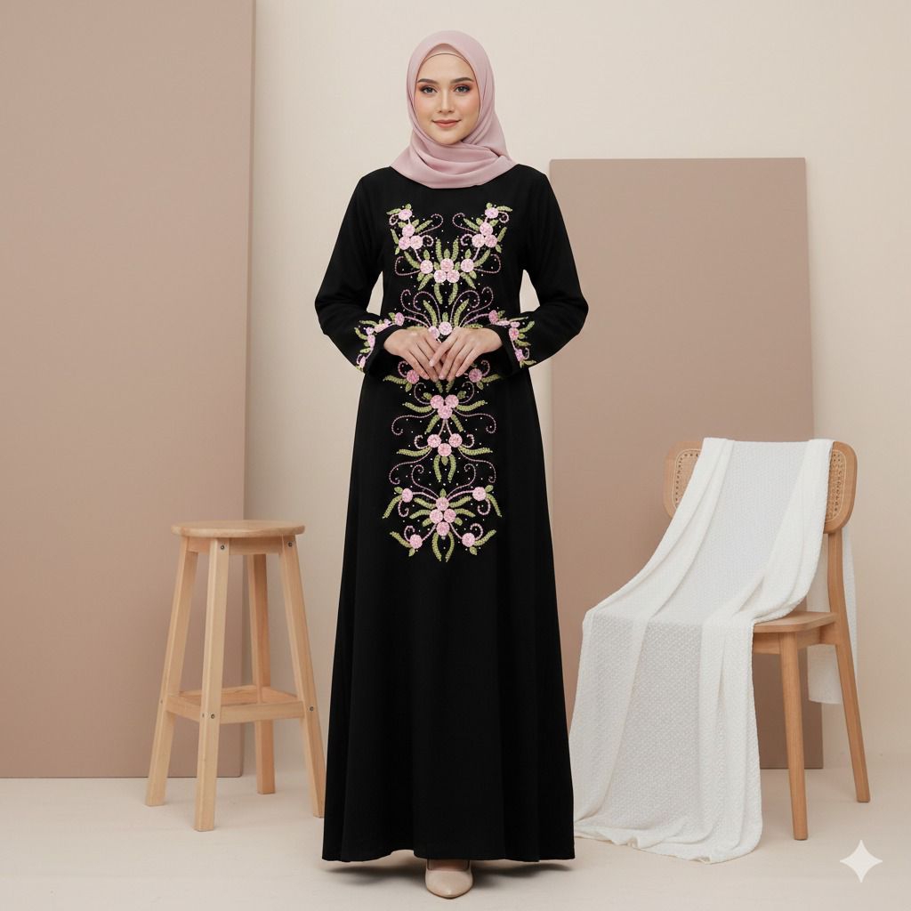 Hana Gamis Jadi Bordir Payet Rangkaian Mix Gamis Lebaran Dress Fashion Wanita Muslimah bySC