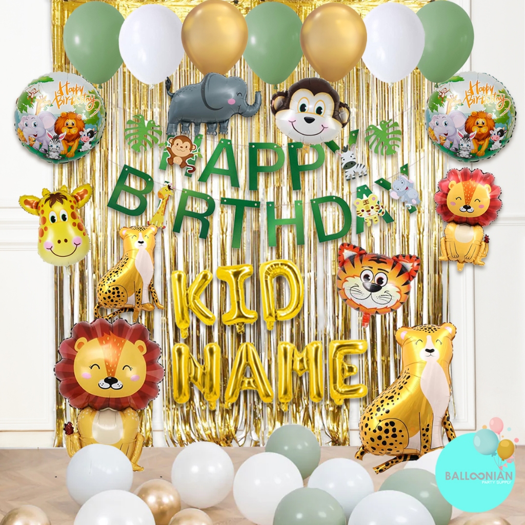 JUNGLE SAFARI DECORATION SET/DEKORASI ULANG TAHUN ANAK/BALON FOIL HEWAN/ANIMAL