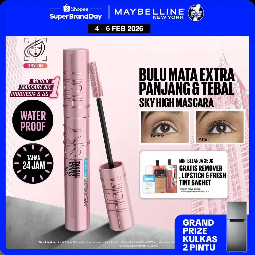 Maybelline Sky High Waterproof Mascara 6ml Maskara Eye Make up Black Bulu Mata Panjang Tebal Tahan 2
