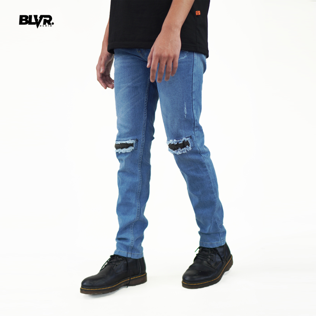 BlackViperDNM Celana Jeans Pria Rebel Slim Fit Ripped Light Blue