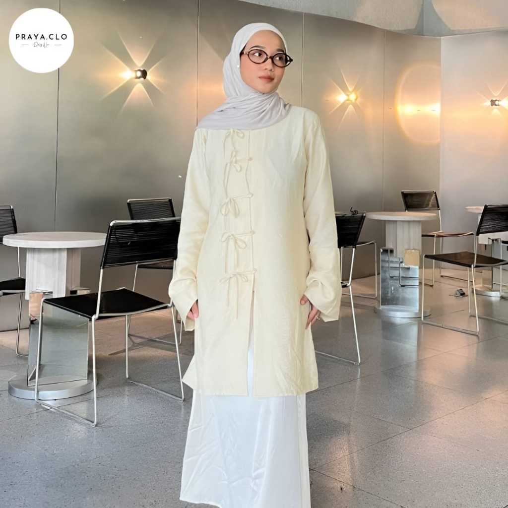 PRAYA.CLO - Yuki Tunik Polos Atasan Cheongsam Polo Linen Full Kancing