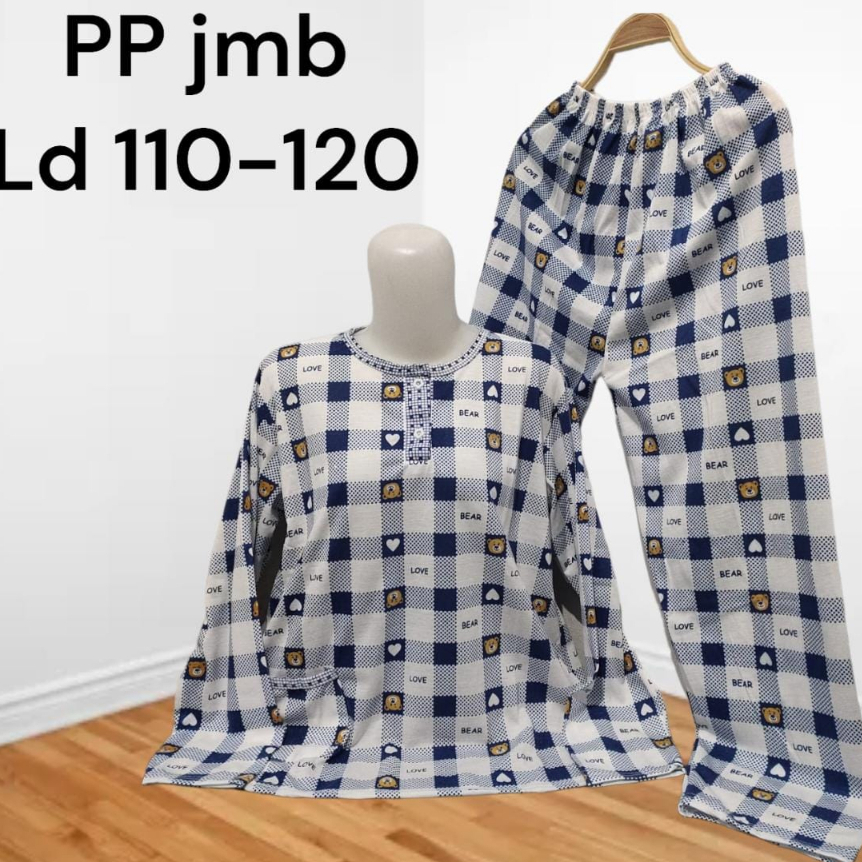 COD BAJU TIDUR WANITA DEWASA SETELAN PP CELANA PANJANG LENGAN PANJANG KAOS JUMBO BABYDOLL LD 120CM