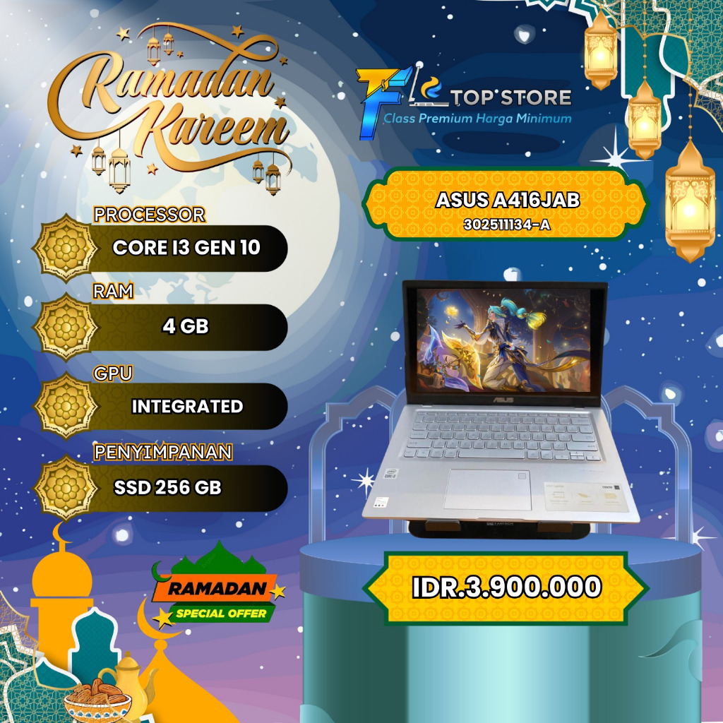 LAPTOP ASUS A416JAB CORE I3 GEN 10 SSD 256/4GB-HK