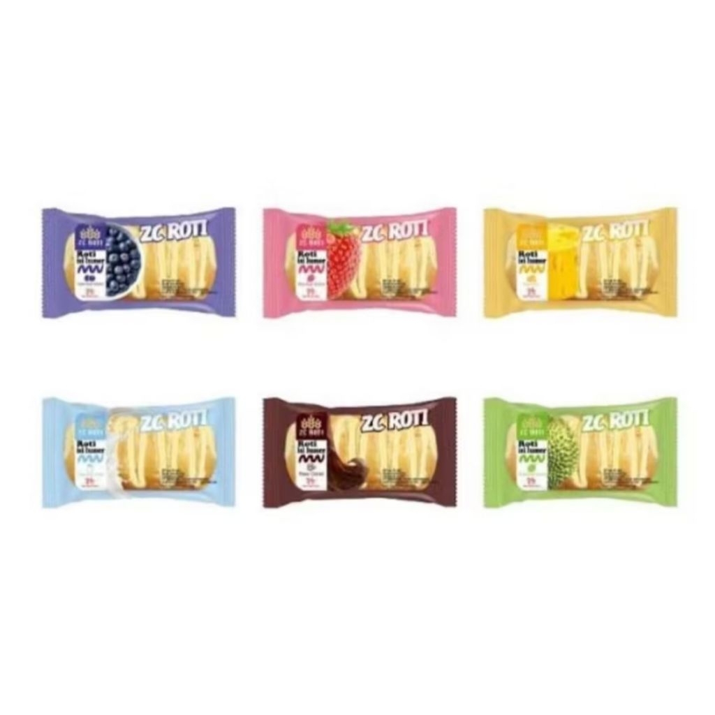 Roti ZC isi lumer 5pcs, Rasa Coklat, Strawberry, Blueberry, Susu Vanila, Durian, Keju