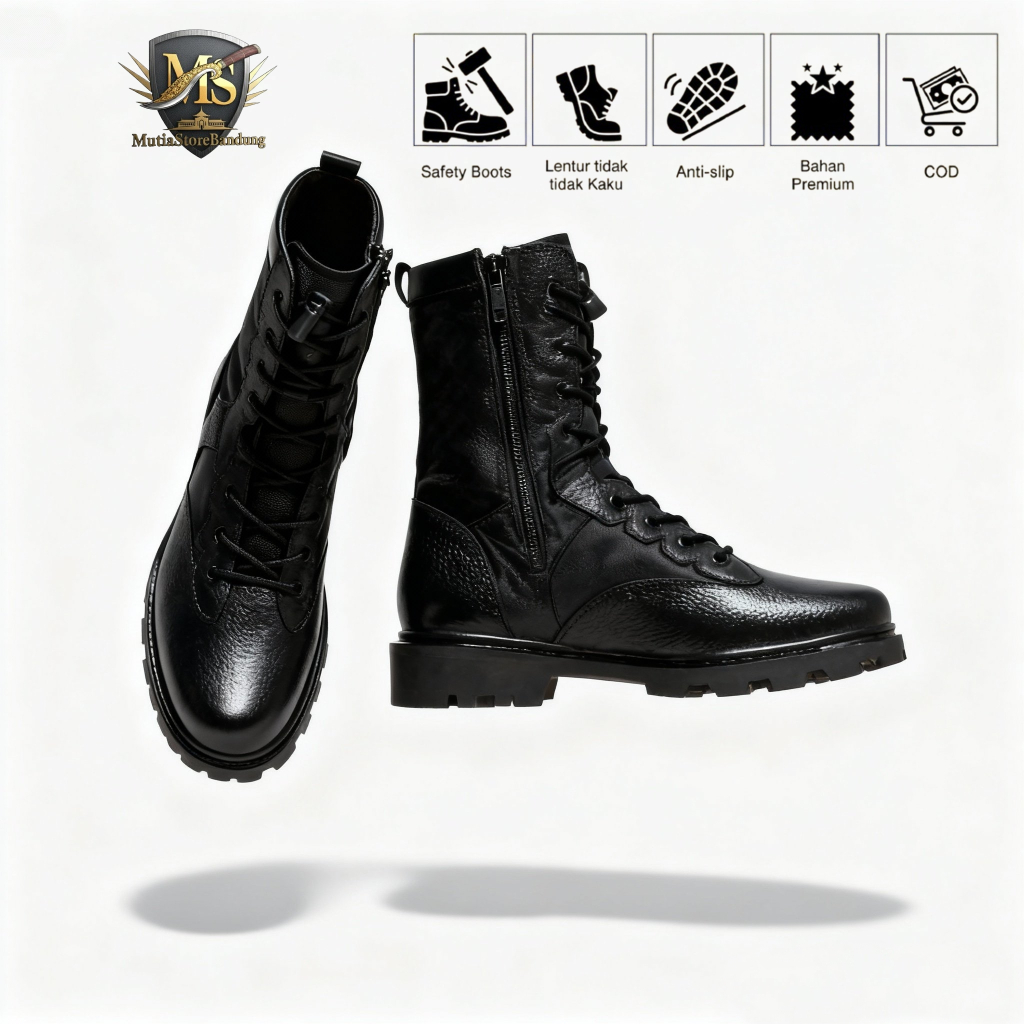 Sepatu PDH DPL TNI POLRI Scurity Safety Boots Kulit Jeruk ZIMZAM® Original