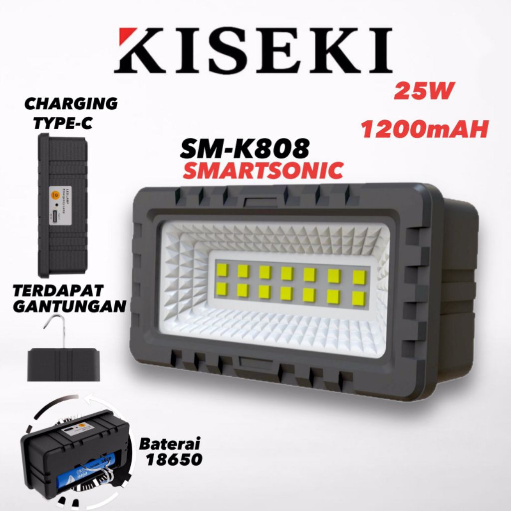 Kiseki X Smartsonic Lampu Emergency LED SM-K808 25 WATT 14 Mata Led 1200mAH Kapasitas Baterai jam pe