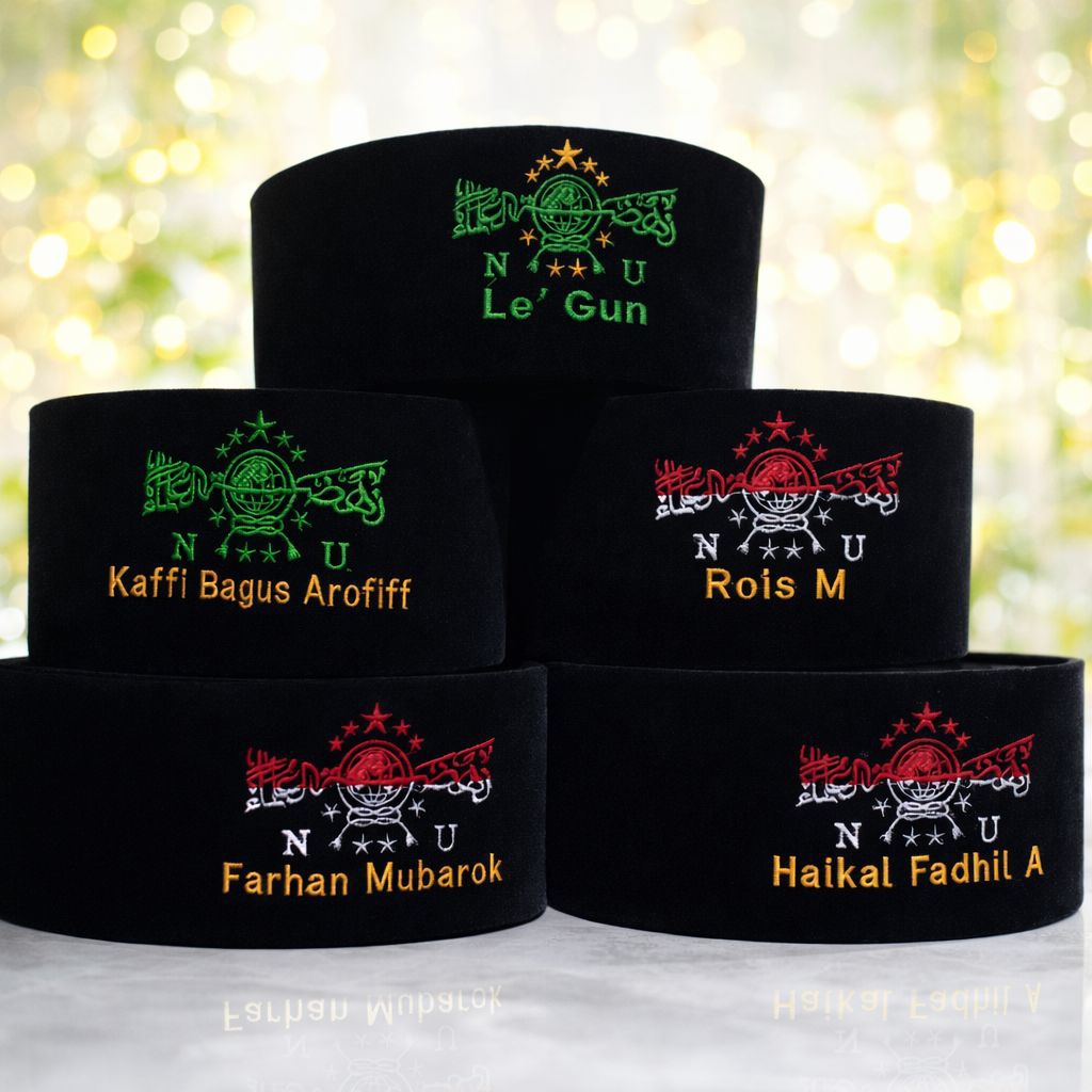 peci custom bordir nama bebas-songkok hitam blusdru mewah