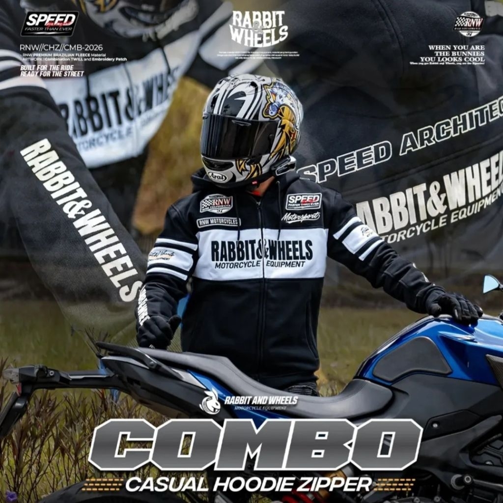 Rabbit and Wheels Combo Casual Hoodie Zipper Black