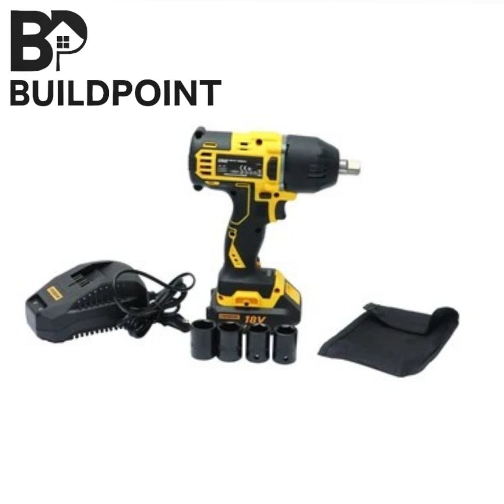 Krisbow Cordless Impact Wrench 18V IRCIWB18 Set – Mesin Buka Baut 1/2 Inch + Baterai, Charger & Tas