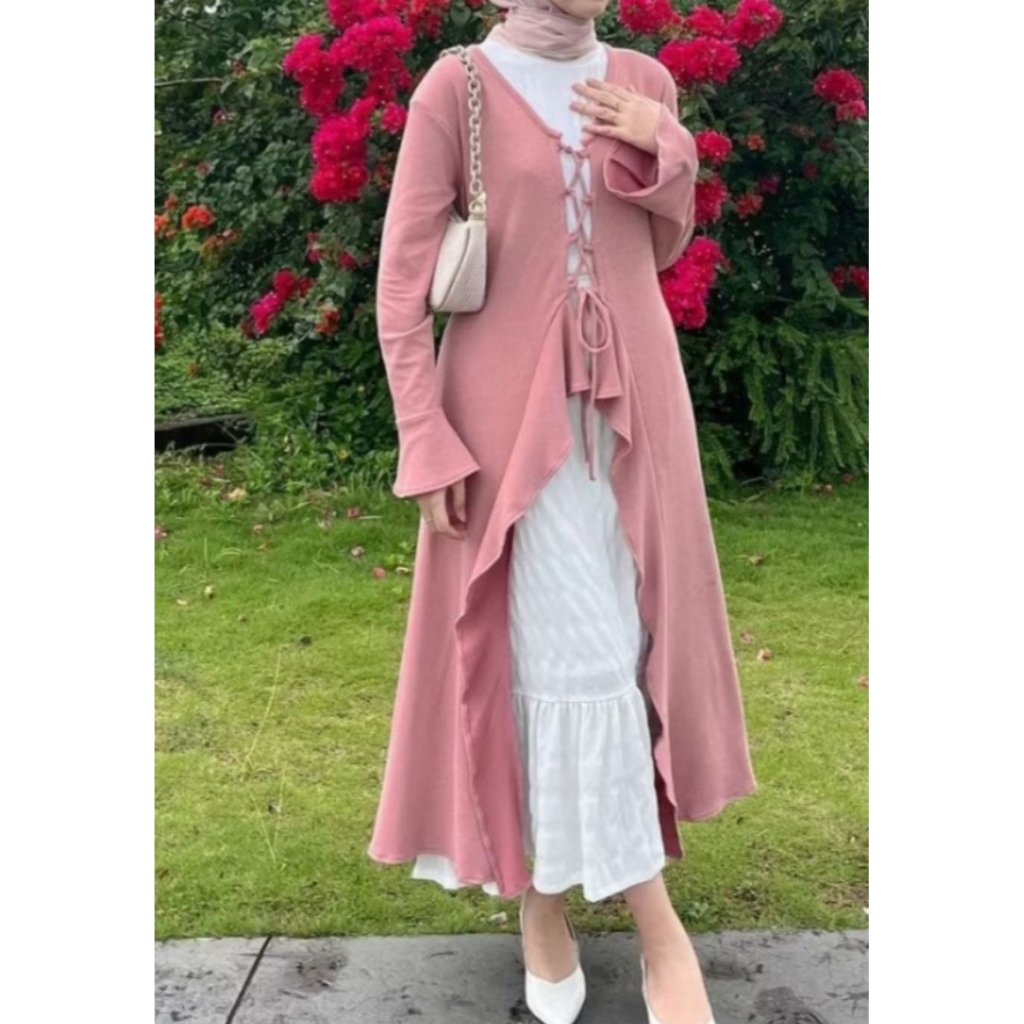 PRELOVED KNIT OUTER TUNIK DUSTY PINK (BACA DESK)