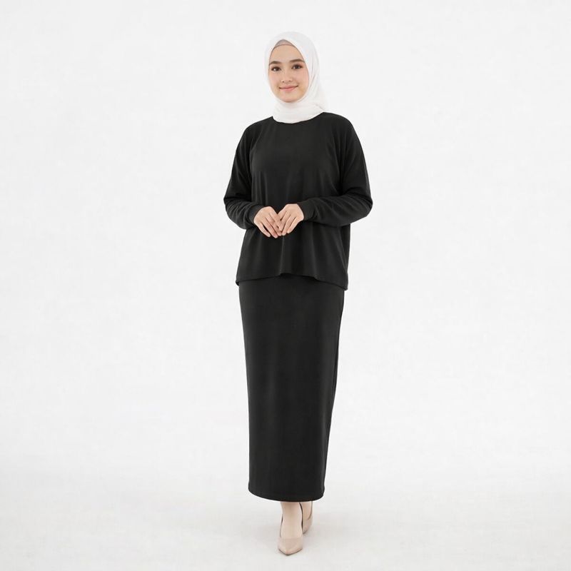 Marvella One Set Rok – Knitt Premium | Setelan Muslim Wanita rajut knit tebal setelan hijab hitam