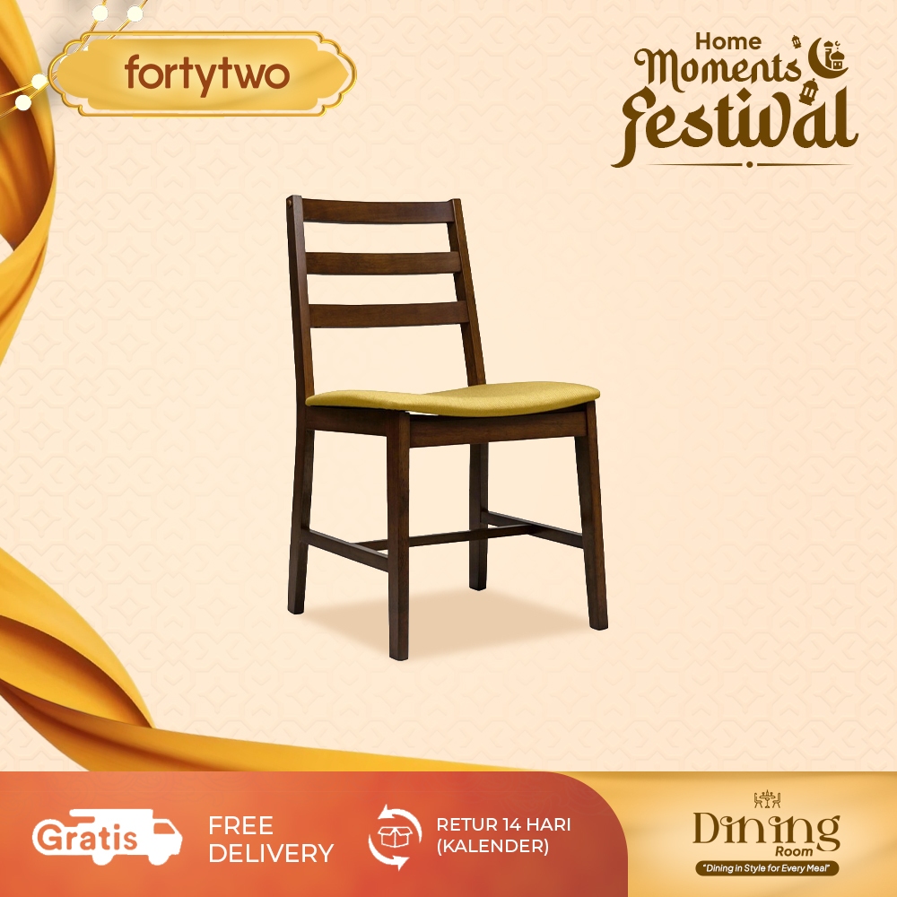 Fortytwo Kursi Titus Dining Chair Walnut with Yellow Cushion kursi makan minimalis Kursi Klasik
