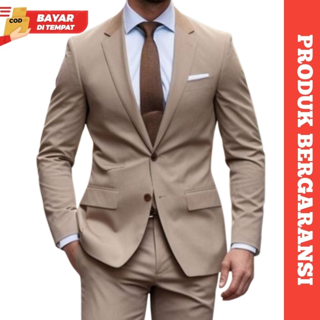 Jas Pria Keren Coklat Muda Formal Murah Slimfit