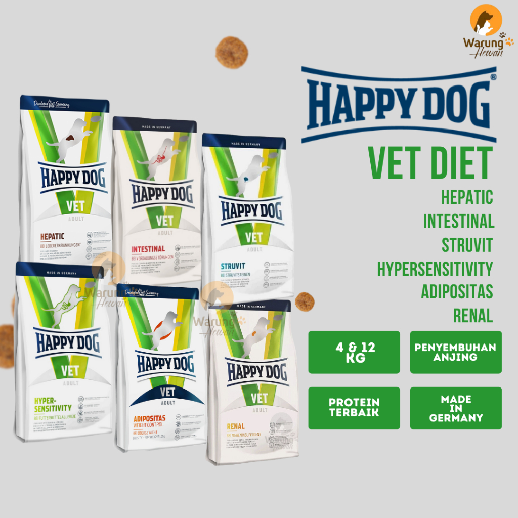 Happy Dog VET Diet Struvit / Renal / Hepatic / Adipositas / Hypersensitivity / Intestinal - 4 Kg / 1