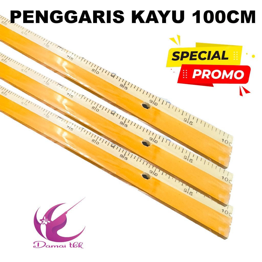 Penggaris Kayu 100 cm / Mistar Kayu 1 Meter